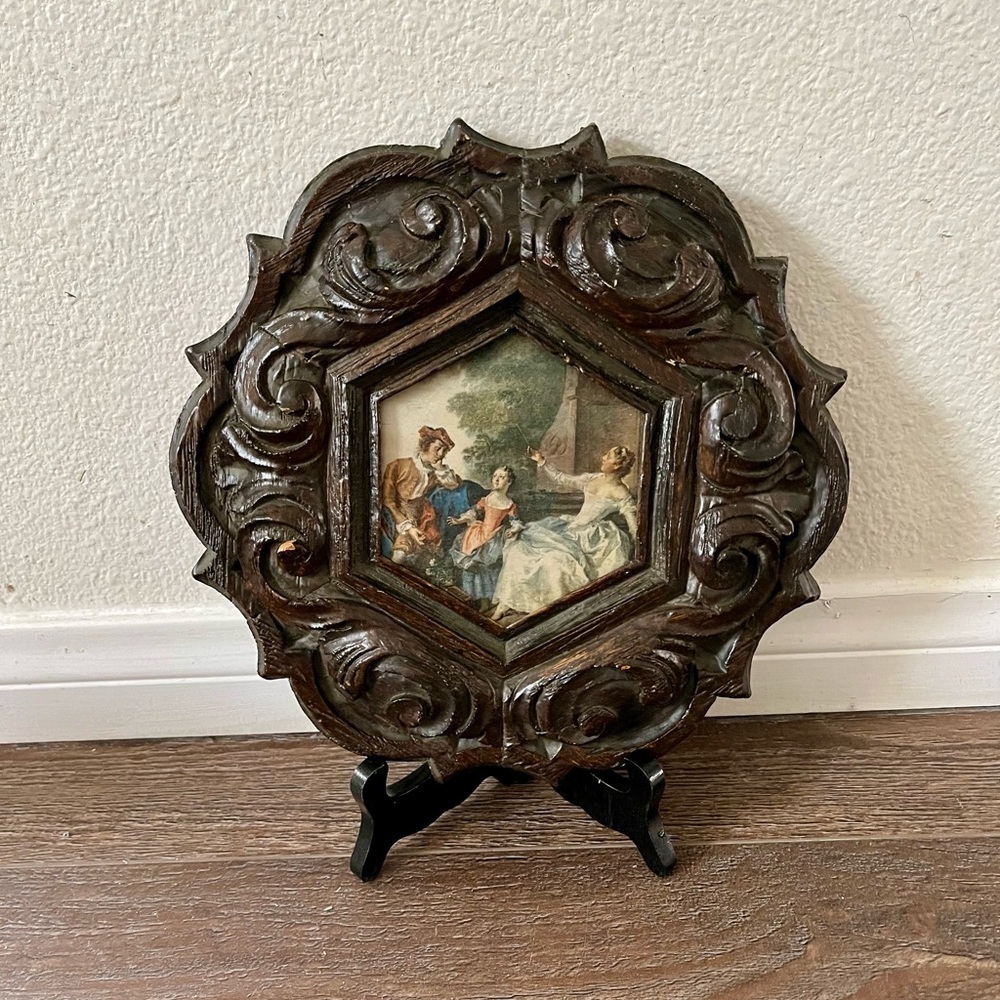 Vintage Ornate Brown Framed Art Piece 9/9 inch